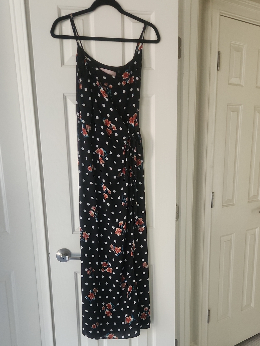 Black Polka Dot Floral Slip Dress - Black